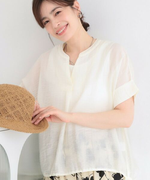 SHOO・LA・RUE / シューラルー シャツ・ブラウス | 【体型カバー/洗濯機可】インせず着られる スキッパー裾リボンブラウス(オフホワイト(003))