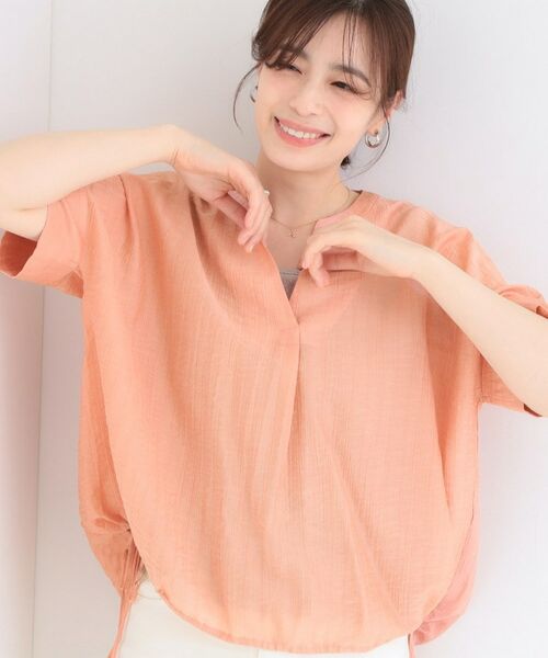 SHOO・LA・RUE / シューラルー シャツ・ブラウス | 【体型カバー/洗濯機可】インせず着られる スキッパー裾リボンブラウス(オレンジ(067))