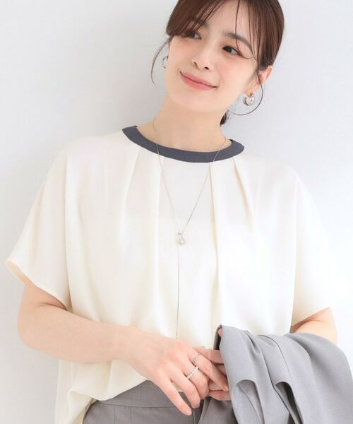 SHOO・LA・RUE / シューラルー シャツ・ブラウス | 【ひんやり/UV/通勤】洗濯後しわになりにくい 上品配色ブラウス（オフホワイト(503)）