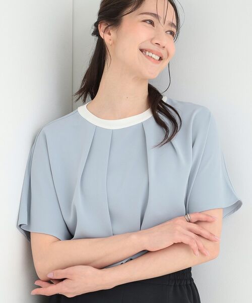 SHOO・LA・RUE / シューラルー シャツ・ブラウス | 【ひんやり/吸水速乾/UV/通勤】洗濯後しわになりにくい 上品配色ブラウス（ブルー(592)）
