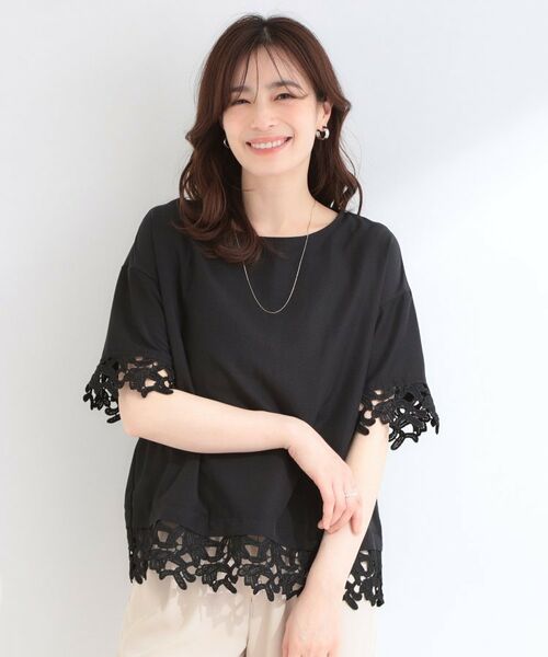 SHOO・LA・RUE / シューラルー シャツ・ブラウス | 【ひんやり/洗濯後しわになりにくい/S-LL】コーデの主役になる レース付きブラウス | 詳細1
