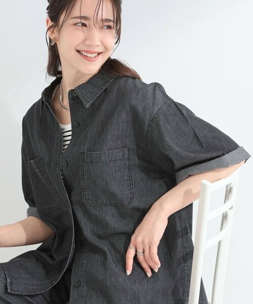 SHOO・LA・RUE / シューラルー シャツ・ブラウス | 【セットアップ可能】ライトオンスデニム 5分袖シャツ(ブラック(019))