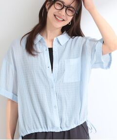 SHOO・LA・RUE / シューラルー シャツ・ブラウス | 【S-LL/洗濯機可/体型カバー】さらさら シャーリングシフォン 裾ドロストシャツ