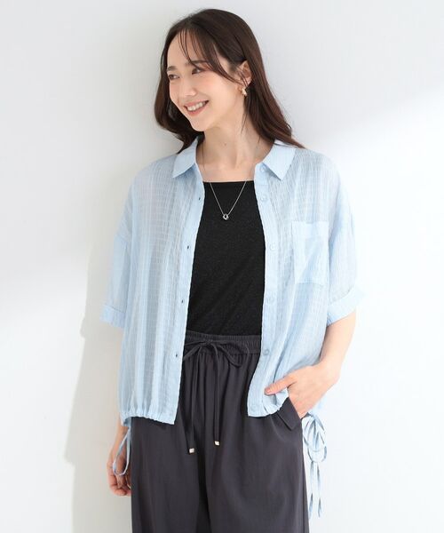 SHOO・LA・RUE / シューラルー シャツ・ブラウス | 【S-LL/洗濯機可/体型カバー】さらさら シャーリングシフォン 裾ドロストシャツ | 詳細9