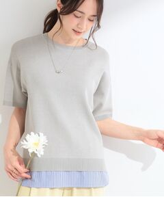 SHOO・LA・RUE / シューラルー ニット・セーター | 【ひんやり/UV/洗濯機可/S-LL】毛玉になりにくい シャツレイヤード風半袖ニット