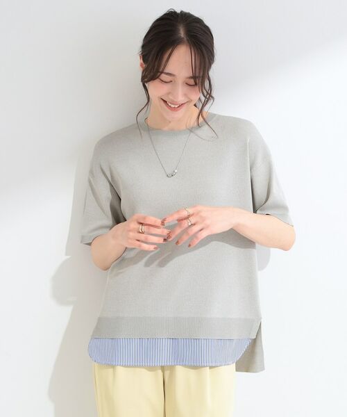 SHOO・LA・RUE / シューラルー ニット・セーター | 【ひんやり/UV/洗濯機可/S-LL】毛玉になりにくい シャツレイヤード風半袖ニット | 詳細1