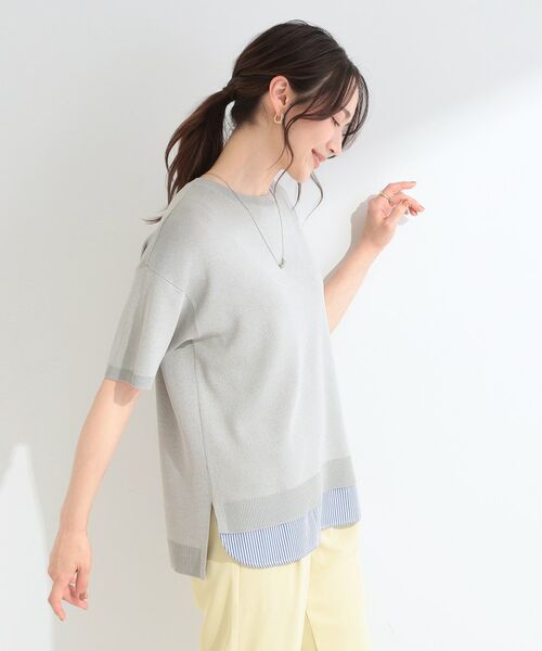 SHOO・LA・RUE / シューラルー ニット・セーター | 【ひんやり/UV/洗濯機可/S-LL】毛玉になりにくい シャツレイヤード風半袖ニット | 詳細2