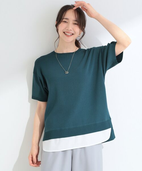 SHOO・LA・RUE / シューラルー ニット・セーター | 【ひんやり/UV/洗濯機可/S-LL】毛玉になりにくい シャツレイヤード風半袖ニット | 詳細6