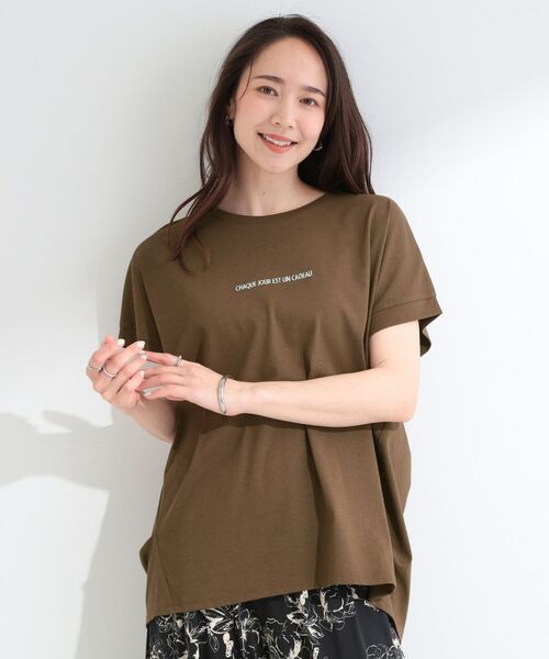 SHOO・LA・RUE / シューラルー カットソー | 【汗じみ防止/ひんやり/S-LL】インせず着られる 刺繍ロゴTシャツ | 詳細1