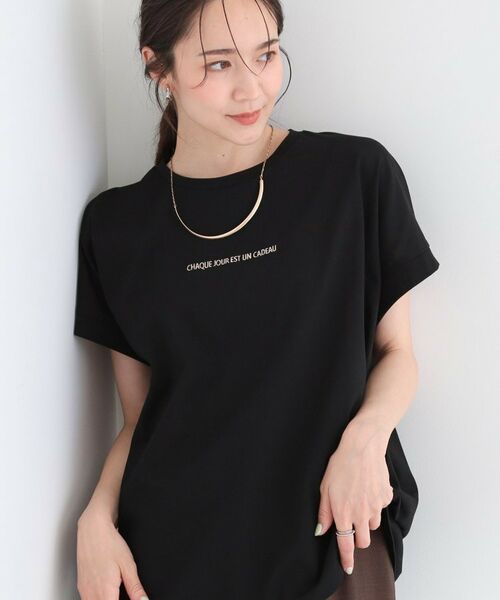SHOO・LA・RUE / シューラルー カットソー | 【汗じみ防止/ひんやり/S-LL】インせず着られる 刺繍ロゴTシャツ(ブラック(019))