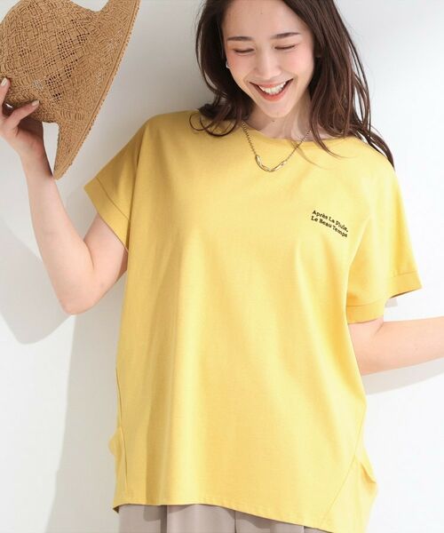 SHOO・LA・RUE / シューラルー カットソー | 【汗じみ防止/ひんやり/S-LL】インせず着られる 刺繍ロゴTシャツ(イエロー(031))