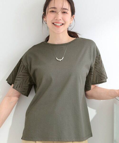 SHOO・LA・RUE / シューラルー カットソー | 【汗じみ防止/ひんやり/S-LL】お袖フレアレースTシャツ(チャコールグレー(013))