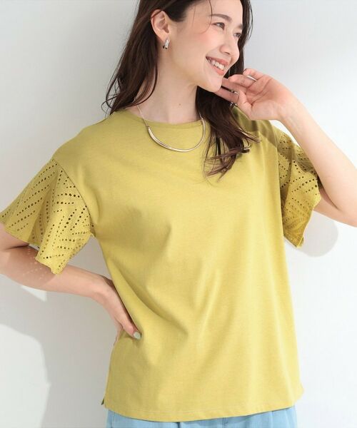 SHOO・LA・RUE / シューラルー カットソー | 【汗じみ防止/ひんやり/S-LL】お袖フレアレースTシャツ(イエロー(032))