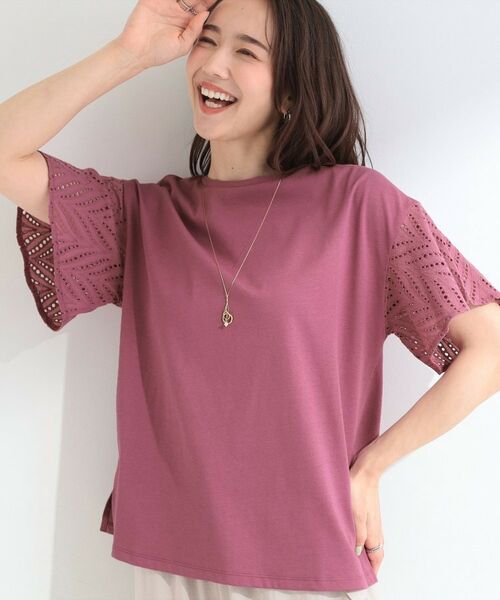 SHOO・LA・RUE / シューラルー カットソー | 【汗じみ防止/ひんやり/S-LL】お袖フレアレースTシャツ(ピンク(074))