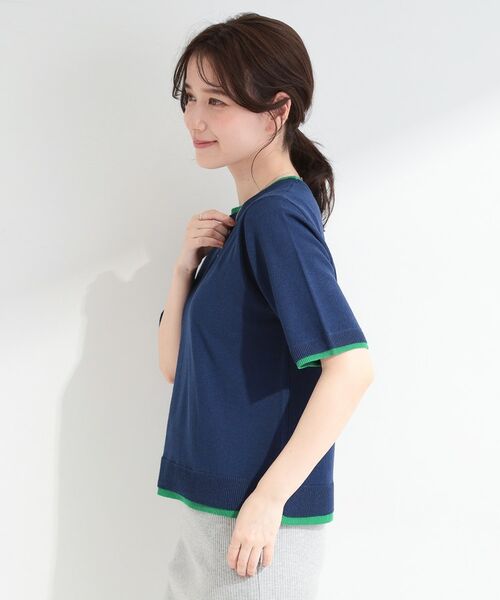 SHOO・LA・RUE / シューラルー ニット・セーター | 【二の腕隠れる/コットン混】配色使いで差がつく 洗える五分袖ニット | 詳細10