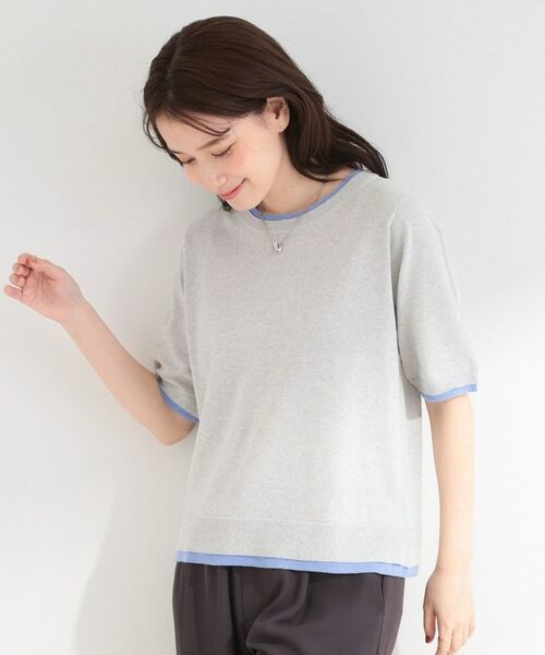 SHOO・LA・RUE / シューラルー ニット・セーター | 【二の腕隠れる/コットン混】配色使いで差がつく 洗える五分袖ニット | 詳細5