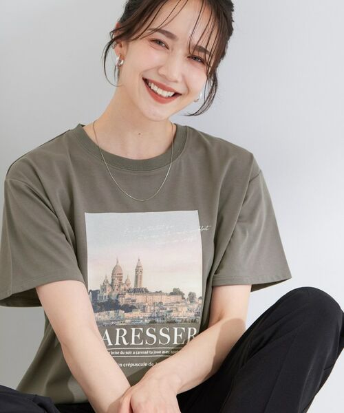 SHOO・LA・RUE / シューラルー Tシャツ | 【S-LL/UV】選べる3柄 裾レースひんやりプリントTシャツ(チャコールグレー(014))