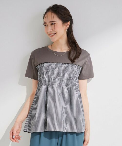 SHOO・LA・RUE / シューラルー カットソー | 【S-LL/洗濯機可】着るだけサマ見え 柄アソートビスチェ風ドッキングTシャツ | 詳細13