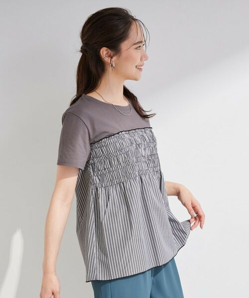 SHOO・LA・RUE / シューラルー カットソー | 【S-LL/洗濯機可】着るだけサマ見え 柄アソートビスチェ風ドッキングTシャツ | 詳細14