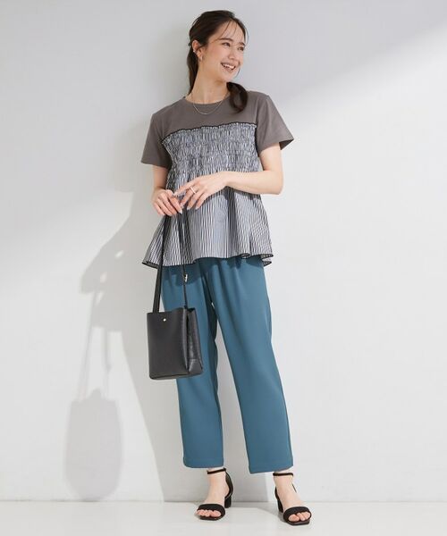 SHOO・LA・RUE / シューラルー カットソー | 【S-LL/洗濯機可】着るだけサマ見え 柄アソートビスチェ風ドッキングTシャツ | 詳細15