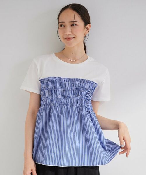 SHOO・LA・RUE / シューラルー カットソー | 【S-LL/洗濯機可】着るだけサマ見え 柄アソートビスチェ風ドッキングTシャツ | 詳細17
