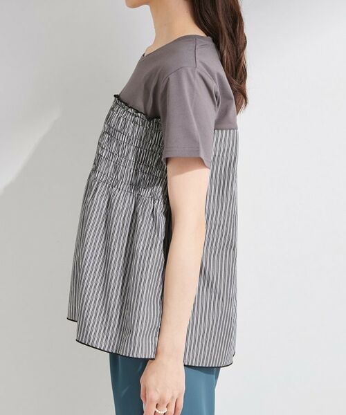 SHOO・LA・RUE / シューラルー カットソー | 【S-LL/洗濯機可】着るだけサマ見え 柄アソートビスチェ風ドッキングTシャツ | 詳細22