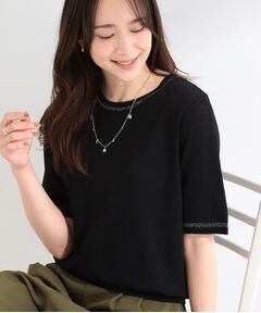 SHOO・LA・RUE / シューラルー ニット・セーター | 【洗濯機可/S-LL】キラッと華やか ラメライン五分袖ニット
