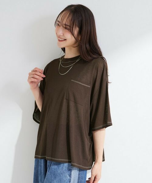 SHOO・LA・RUE / シューラルー カットソー | 【S-LL/体型カバー】ゆるっとこなれる 大人のシアースラブTシャツ | 詳細6