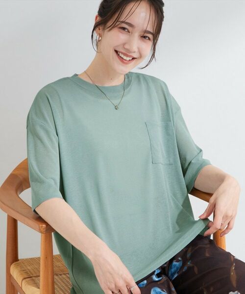 SHOO・LA・RUE / シューラルー カットソー | 【S-LL/体型カバー】ゆるっとこなれる 大人のシアースラブTシャツ(ミントグリーン(021))