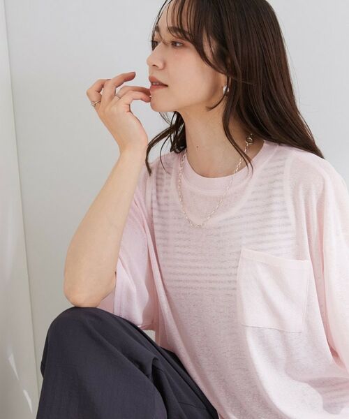 SHOO・LA・RUE / シューラルー カットソー | 【S-LL/体型カバー】ゆるっとこなれる 大人のシアースラブTシャツ(ピンク(071))