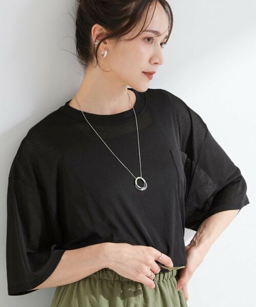 SHOO・LA・RUE / シューラルー カットソー | 【S-LL/体型カバー】ゆるっとこなれる 大人のシアースラブTシャツ(ブラック(119))