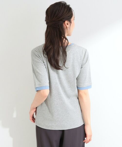 SHOO・LA・RUE / シューラルー カットソー | 【S-LL/洗濯機可】二の腕隠れる 配色レイヤード風 ヘンリーネック5分袖Tシャツ | 詳細2