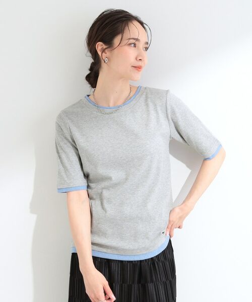 SHOO・LA・RUE / シューラルー カットソー | 【S-LL/洗濯機可】二の腕隠れる 配色レイヤード風 5分袖Tシャツ | 詳細1