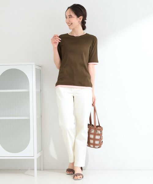 SHOO・LA・RUE / シューラルー カットソー | 【S-LL/洗濯機可】二の腕隠れる 配色レイヤード風 5分袖Tシャツ | 詳細11