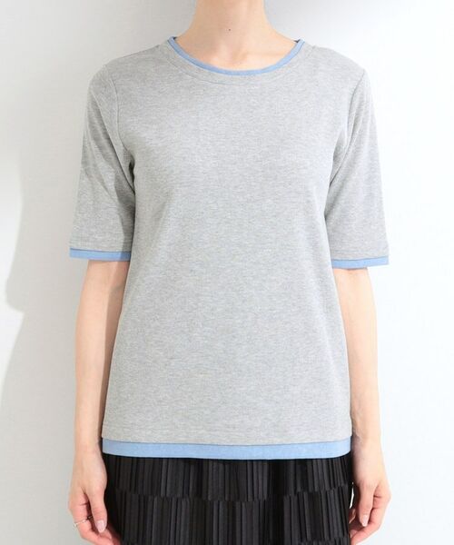 SHOO・LA・RUE / シューラルー カットソー | 【S-LL/洗濯機可】二の腕隠れる 配色レイヤード風 5分袖Tシャツ | 詳細13