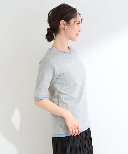 SHOO・LA・RUE / シューラルー カットソー | 【S-LL/洗濯機可】二の腕隠れる 配色レイヤード風 5分袖Tシャツ | 詳細2