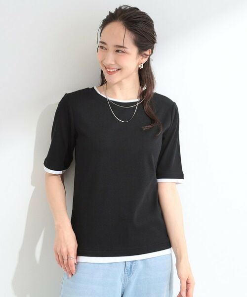 SHOO・LA・RUE / シューラルー カットソー | 【S-LL/洗濯機可】二の腕隠れる 配色レイヤード風 5分袖Tシャツ | 詳細5