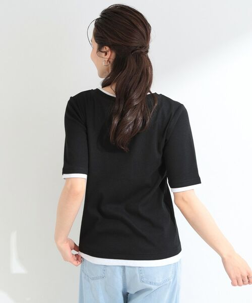 SHOO・LA・RUE / シューラルー カットソー | 【S-LL/洗濯機可】二の腕隠れる 配色レイヤード風 5分袖Tシャツ | 詳細6