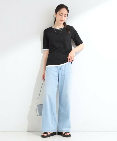 SHOO・LA・RUE / シューラルー カットソー | 【S-LL/洗濯機可】二の腕隠れる 配色レイヤード風 5分袖Tシャツ | 詳細7