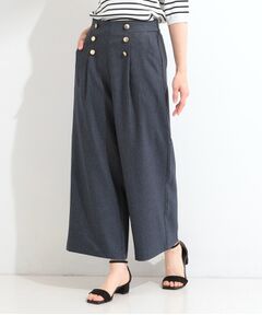 SHOO・LA・RUE / シューラルー ショート・ハーフ・半端丈パンツ | 【S-LL/洗濯機可】デニム調 ゴールドボタンデザインワイドパンツ