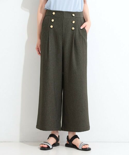 SHOO・LA・RUE / シューラルー ショート・ハーフ・半端丈パンツ | 【S-LL/洗濯機可】デニム調 ゴールドボタンデザインワイドパンツ | 詳細1
