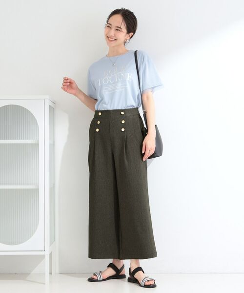 SHOO・LA・RUE / シューラルー ショート・ハーフ・半端丈パンツ | 【S-LL/洗濯機可】デニム調 ゴールドボタンデザインワイドパンツ | 詳細3