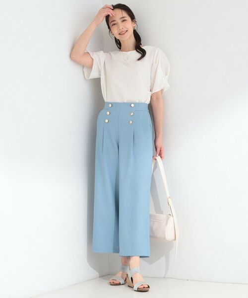 SHOO・LA・RUE / シューラルー ショート・ハーフ・半端丈パンツ | 【S-LL/洗濯機可】デニム調 ゴールドボタンデザインワイドパンツ | 詳細7