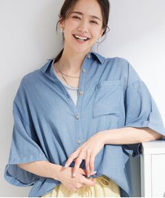 SHOO・LA・RUE / シューラルー シャツ・ブラウス | シアーデニム 5分袖ポケットシャツ