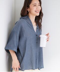 SHOO・LA・RUE / シューラルー シャツ・ブラウス | シアーデニム 5分袖ポケットシャツ