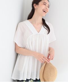 SHOO・LA・RUE / シューラルー シャツ・ブラウス | 【ひんやり/UV/体型カバー】インせず着られる Vネックギャザーブラウス