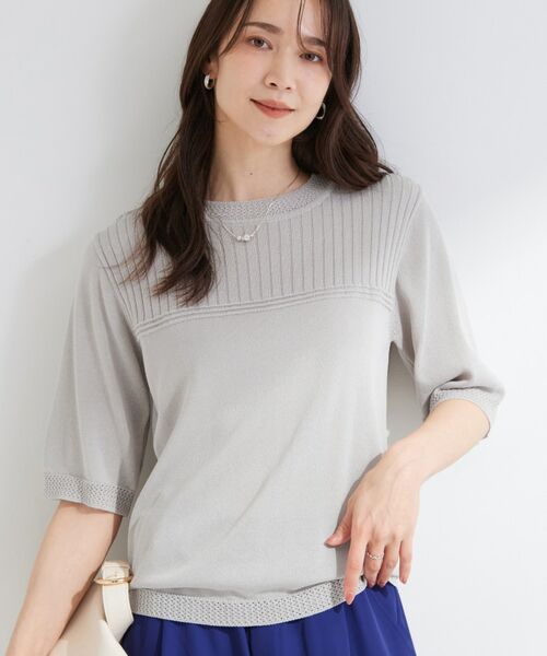 SHOO・LA・RUE / シューラルー ニット・セーター | 【S-LL/二の腕カバー】品よく決まる 5分袖デザインニット(ライトグレー(011))