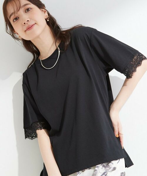 SHOO・LA・RUE / シューラルー カットソー | 【SHOO ICE】ひんやり 袖レースTシャツ（ブラック(019)）