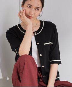 SHOO・LA・RUE / シューラルー カーディガン・ボレロ | 【ひんやり/UV/S-LL/洗濯機可】毛玉になりにくい 配色5分袖カーディガン