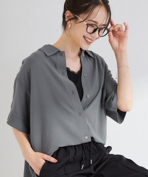 SHOO・LA・RUE / シューラルー シャツ・ブラウス | 【ひんやり/S-LL】さらり快適 洗濯後しわになりにくい とろみストライプシャツ(チャコールグレー(014))